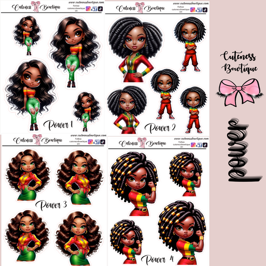 The Cuteness Doll Collection Sticker Sheet | Cuteness Planner Stickers for Agendas, Planners, Notebooks, Dividers | POWER 1-4