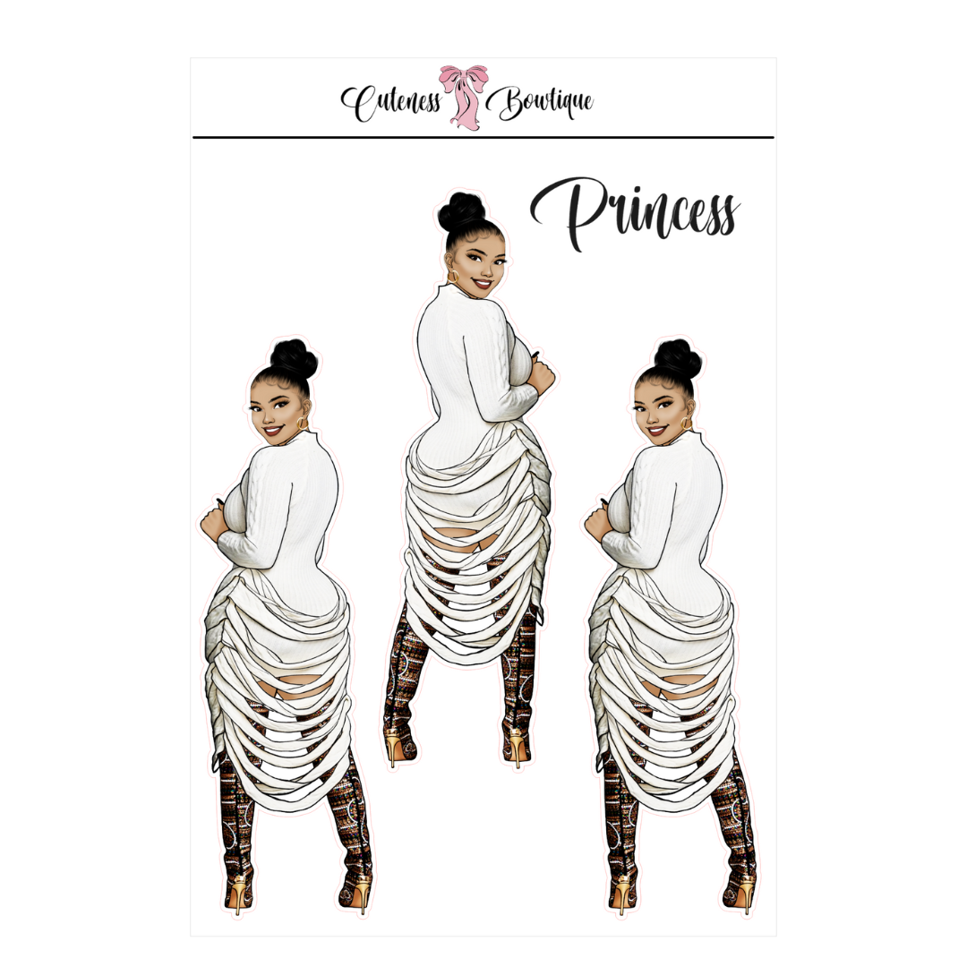 The CUSTOM Cuteness Doll Collection Sticker Sheet | Cuteness Planner Stickers for Agendas, Planners, Notebooks, Dividers | PRINCESS