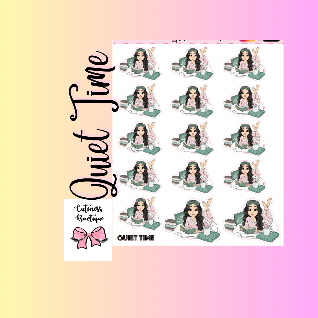 The Cutie Line Icon Sticker Sheet | Cuteness Planner Stickers for Agendas, Planners, Notebooks, Dividers | CUTIE PIE QUIET TIME