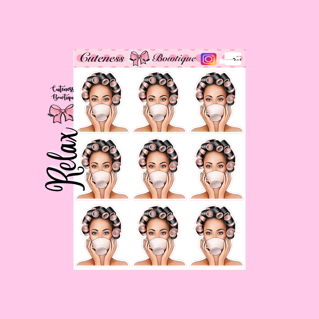 The Cuteness Doll Collection Sticker Sheet | Cuteness Planner Stickers for Agendas, Planners, Notebooks, Dividers | RELAX