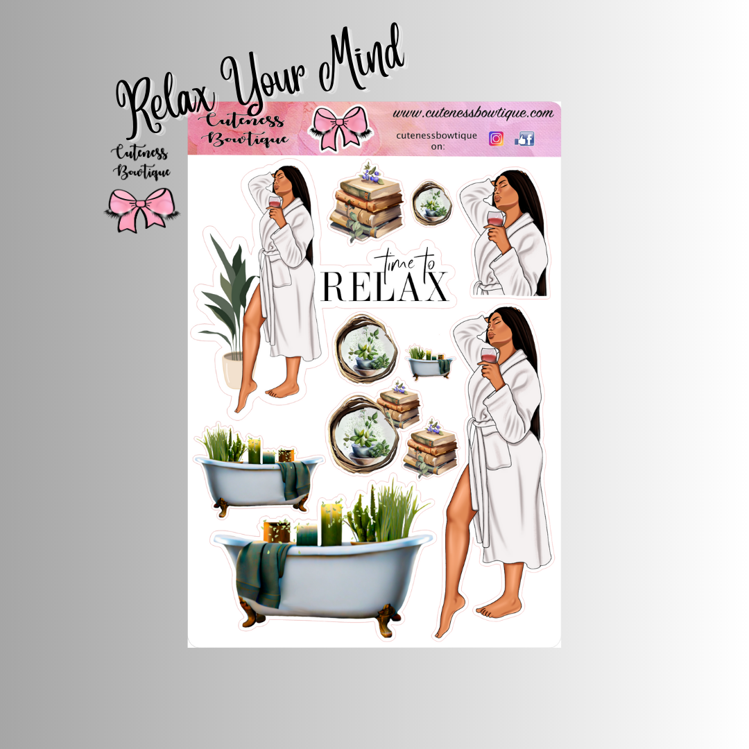 The Cuteness Doll Collection Sticker Sheet | Cuteness Planner Stickers for Agendas, Planners, Notebooks, Dividers | TIME TO RELAX