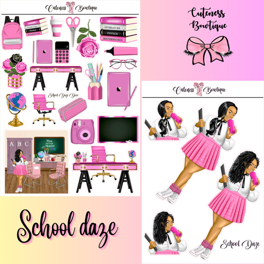 The Cuteness Journaling Sticker Sheet | Cuteness Planner Stickers for Agendas, Planners, Notebooks, Dividers | SCHOOL DAZE
