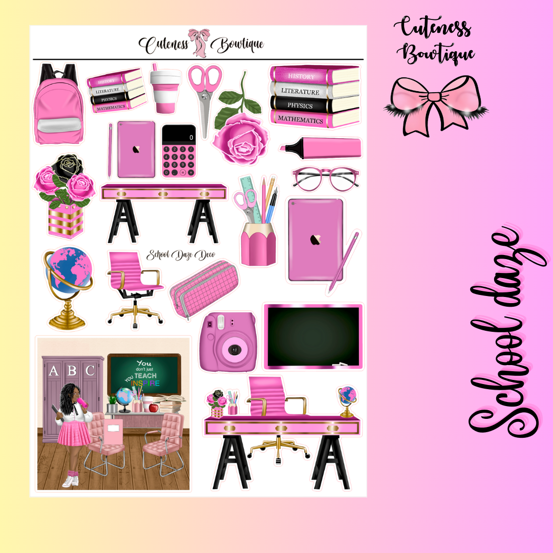 The Cuteness Journaling Sticker Sheet | Cuteness Planner Stickers for Agendas, Planners, Notebooks, Dividers | SCHOOL DAZE