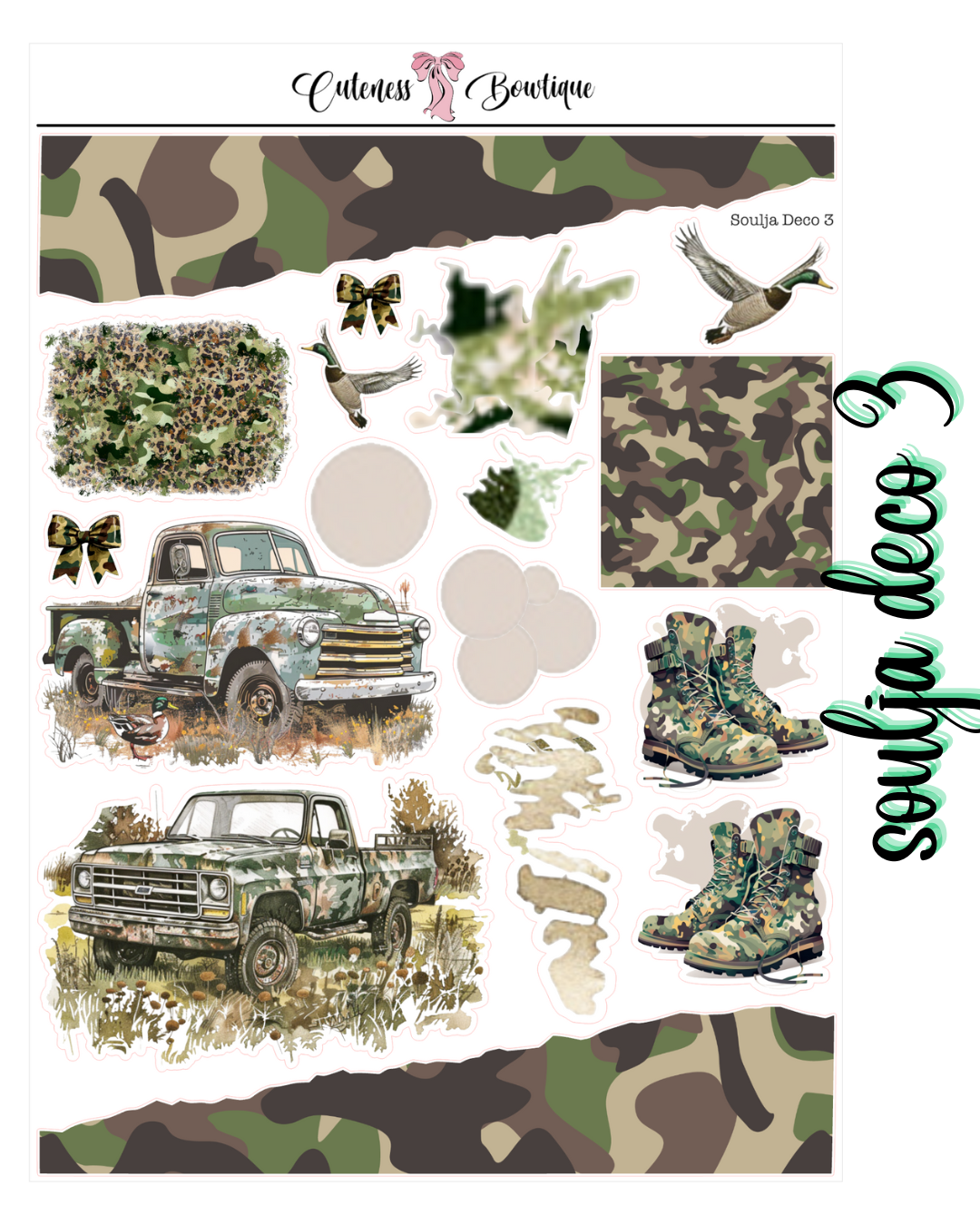The Cuteness Journaling Sticker Sheet | Cuteness Planner Stickers for Agendas, Planners, Notebooks, Dividers | SOULJA DECO