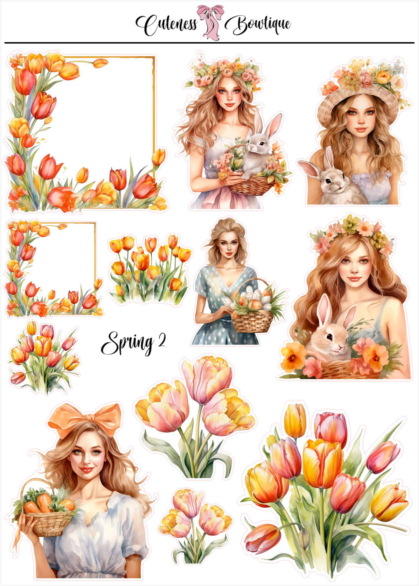 The Cuteness Doll Collection Sticker Sheet | Cuteness Planner Stickers for Agendas, Planners, Notebooks, Dividers | SPRING