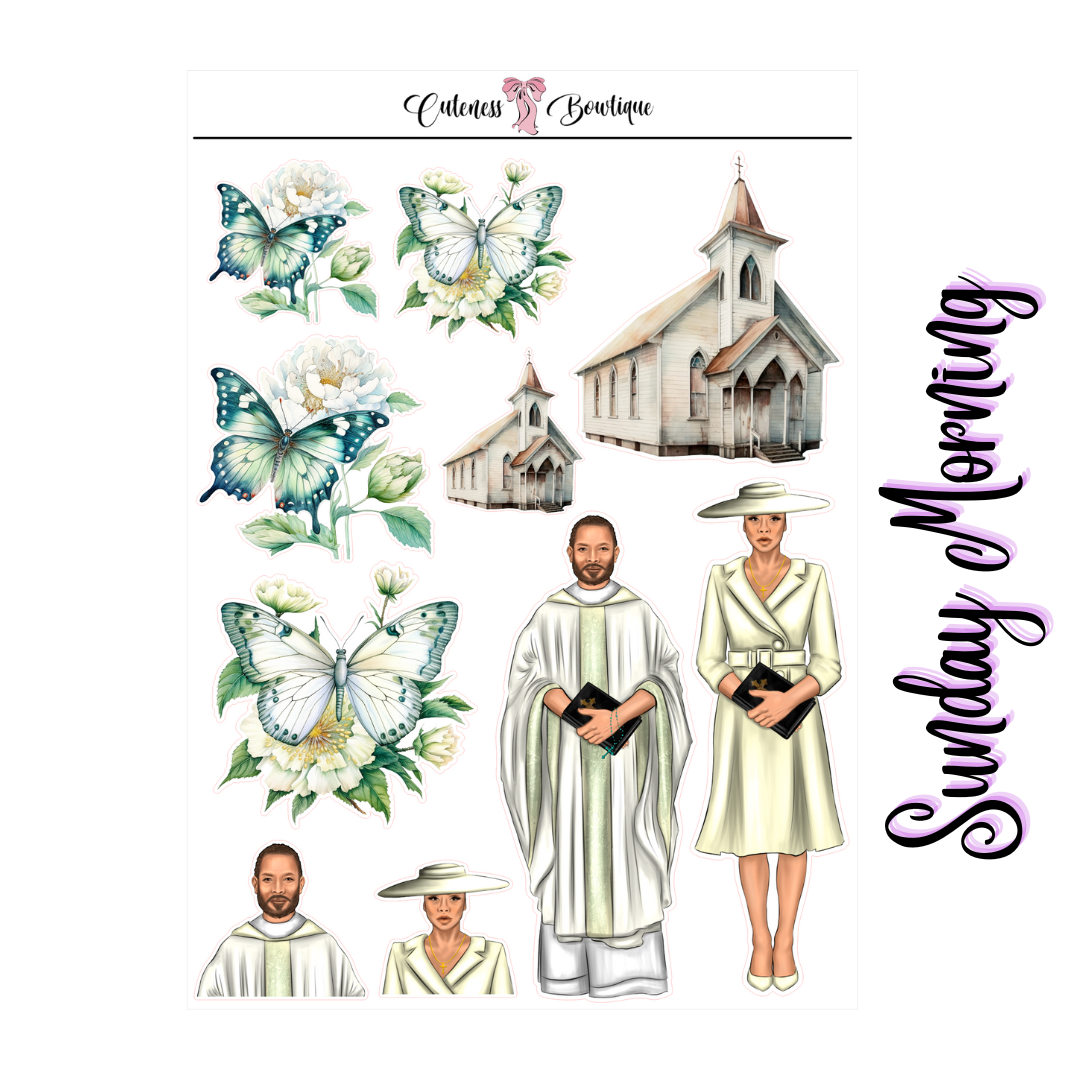 The Cuteness Journaling Sticker Sheet | Cuteness Planner Stickers for Agendas, Planners, Notebooks, Dividers | SUNDAY MORNING