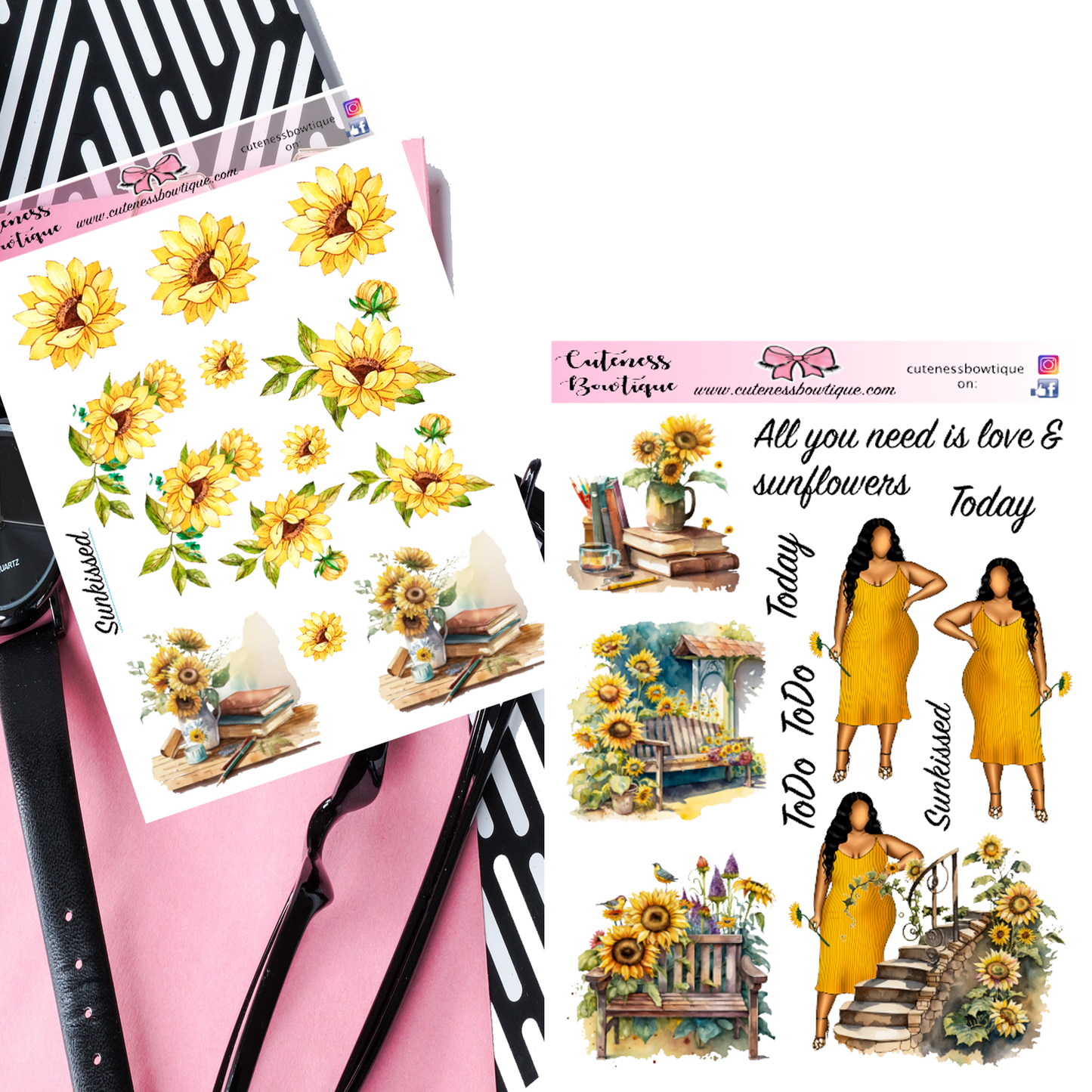 The  Cuteness KITS I Collection Sticker Sheet | Cuteness Planner Stickers for Agendas, Planners, Notebooks, Dividers | SUNKISSED