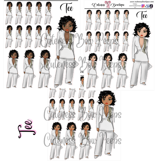 The Cuteness Bow peeps Mini Doll Collection Sticker Sheet | Cuteness Planner Stickers for Agendas, Planners, Notebooks, Dividers | TEE