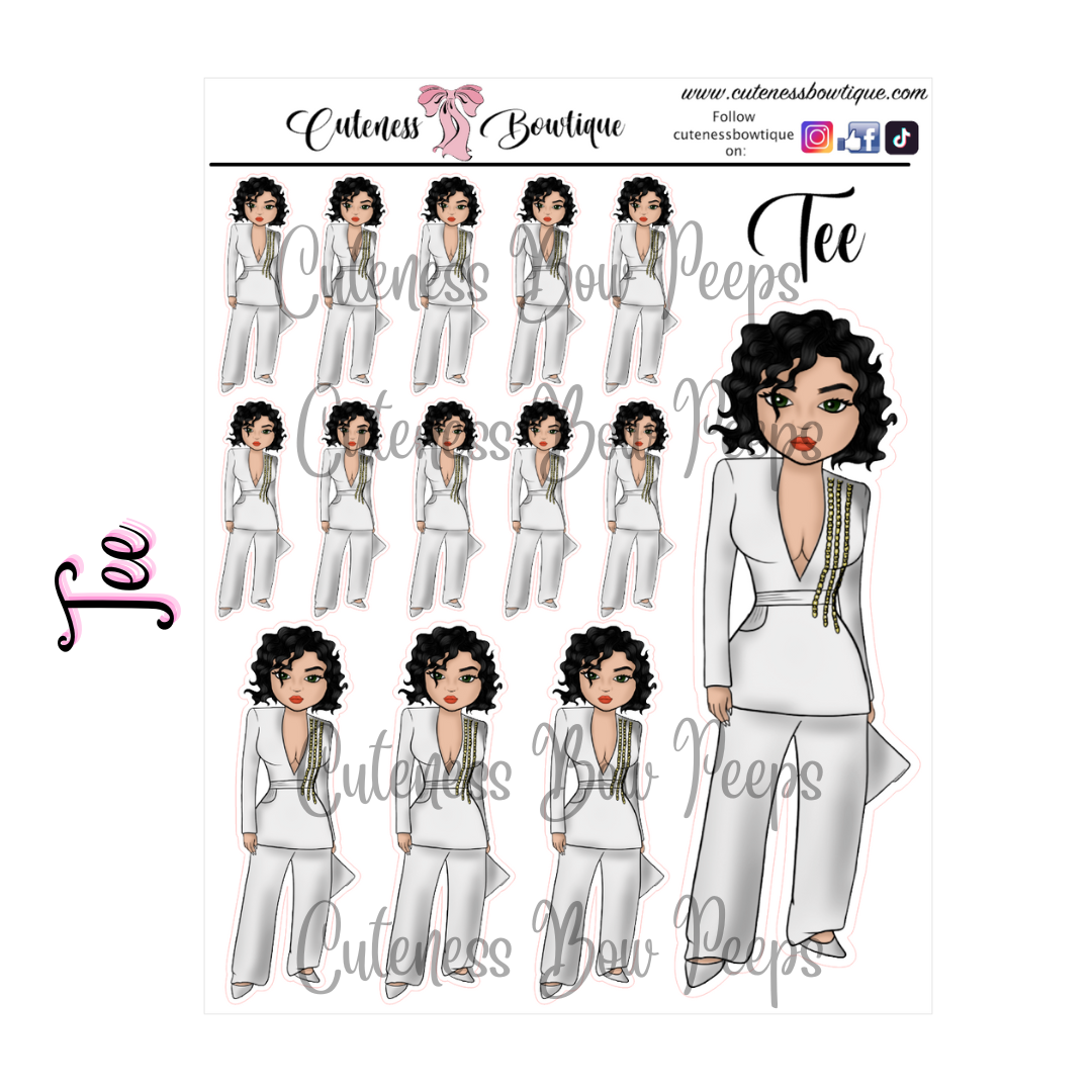 The Cuteness Bow peeps Mini Doll Collection Sticker Sheet | Cuteness Planner Stickers for Agendas, Planners, Notebooks, Dividers | TEE