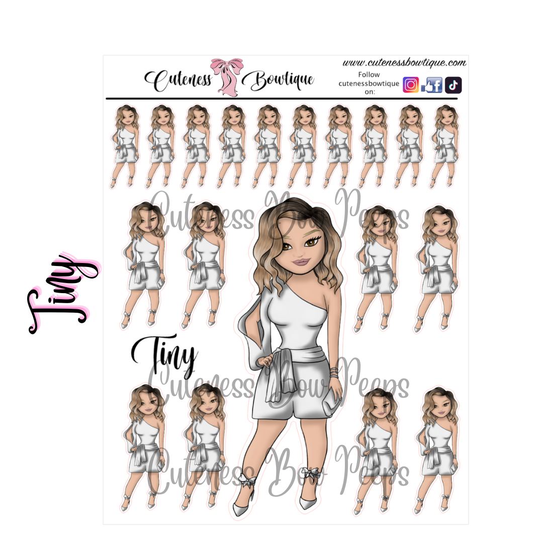 The Cuteness Bow peeps Mini Doll Collection Sticker Sheet | Cuteness Planner Stickers for Agendas, Planners, Notebooks, Dividers | TINY