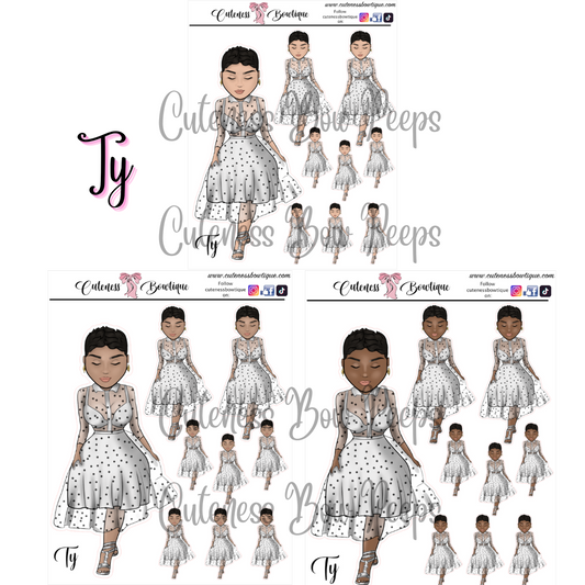 The Cuteness Bow peeps Mini Doll Collection Sticker Sheet | Cuteness Planner Stickers for Agendas, Planners, Notebooks, Dividers | TY