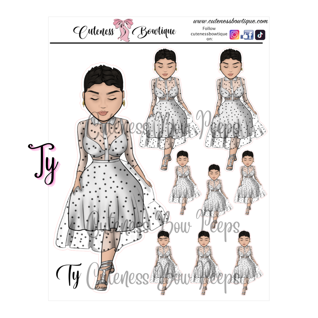 The Cuteness Bow peeps Mini Doll Collection Sticker Sheet | Cuteness Planner Stickers for Agendas, Planners, Notebooks, Dividers | TY