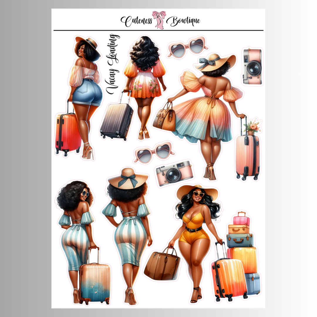The Cuteness Journaling Sticker Sheet | Cuteness Planner Stickers for Agendas, Planners, Notebooks, Dividers | VACAY LOADING