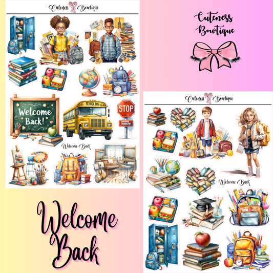 The Cuteness Journaling Sticker Sheet | Cuteness Planner Stickers for Agendas, Planners, Notebooks, Dividers | WELCOME BACK