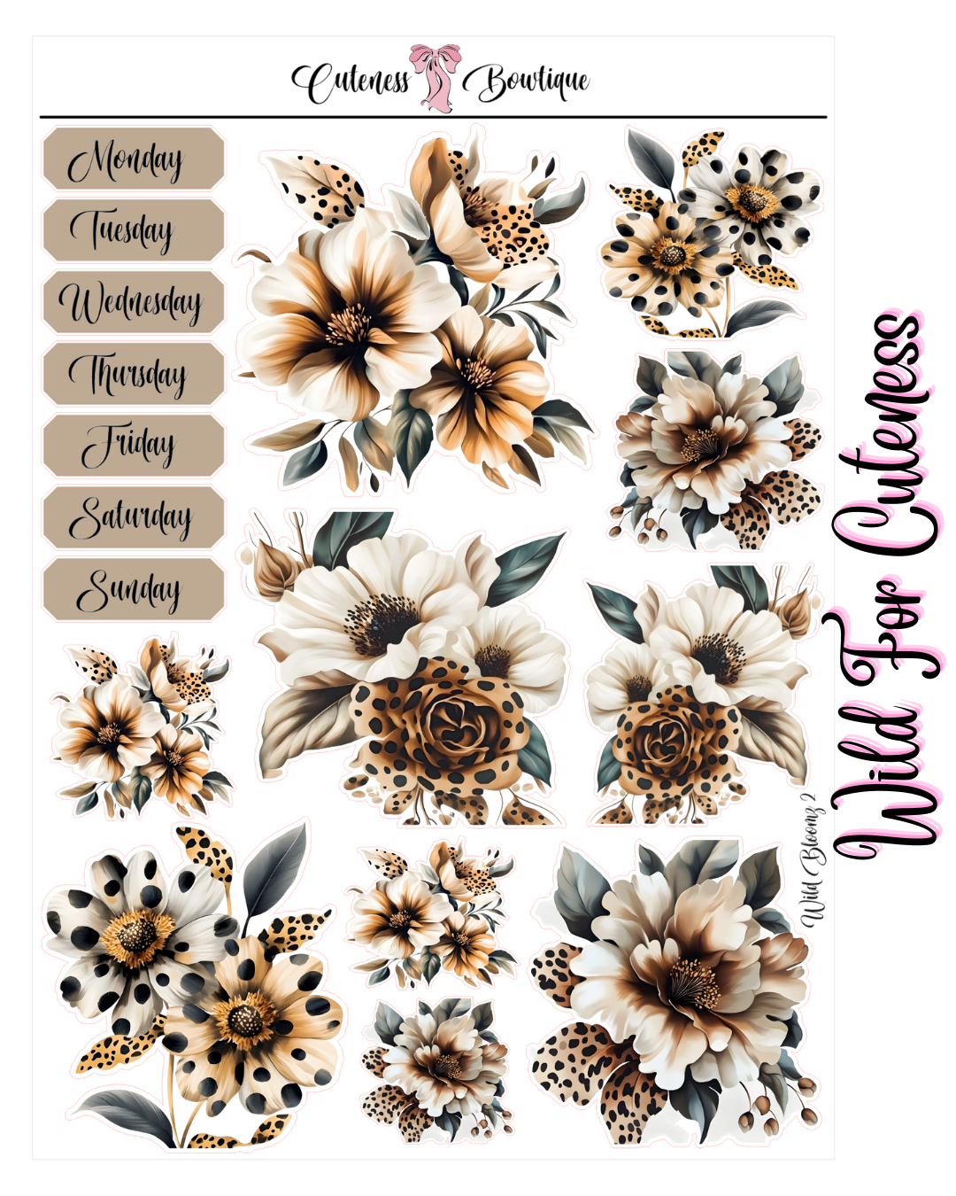 The Cuteness Journaling Sticker Sheet | Cuteness Planner Stickers for Agendas, Planners, Notebooks, Dividers | WILD FOR CUTENESS DECO