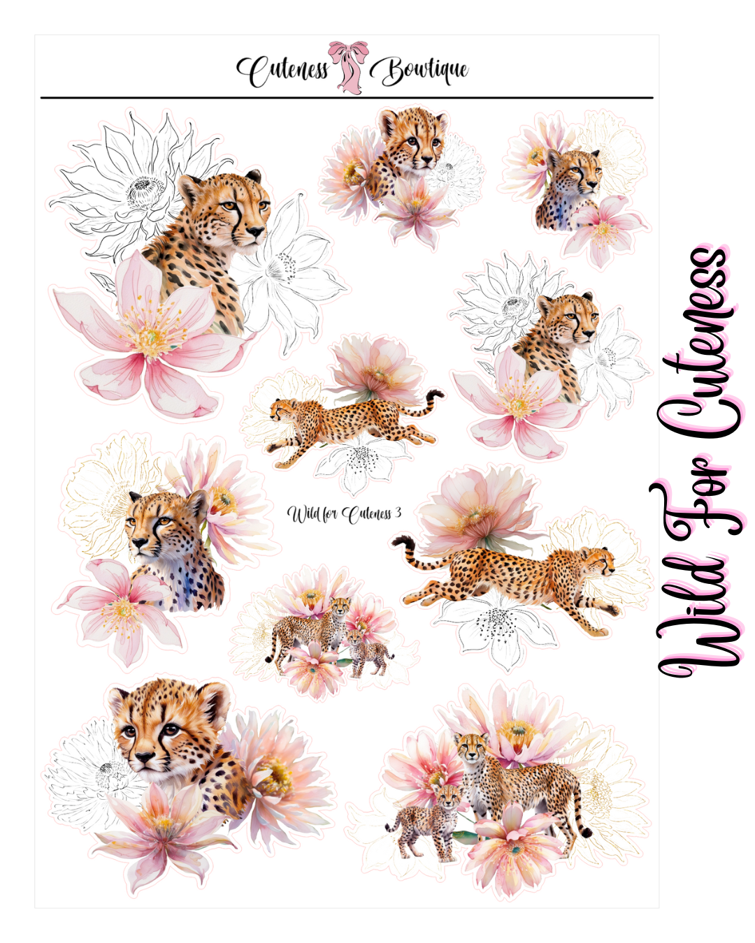 The Cuteness Journaling Sticker Sheet | Cuteness Planner Stickers for Agendas, Planners, Notebooks, Dividers | WILD FOR CUTENESS DECO