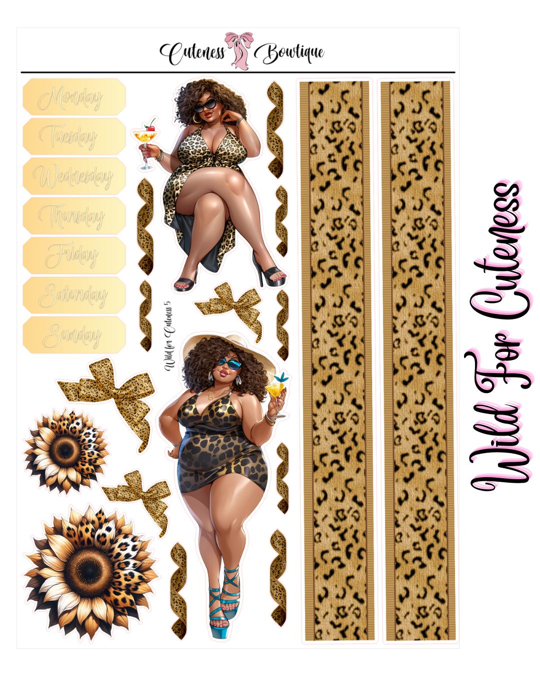 The Cuteness Journaling Sticker Sheet | Cuteness Planner Stickers for Agendas, Planners, Notebooks, Dividers | WILD FOR CUTENESS DECO
