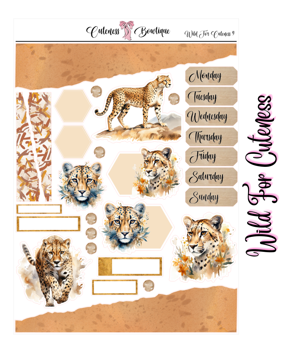 The Cuteness Journaling Sticker Sheet | Cuteness Planner Stickers for Agendas, Planners, Notebooks, Dividers | WILD FOR CUTENESS DECO