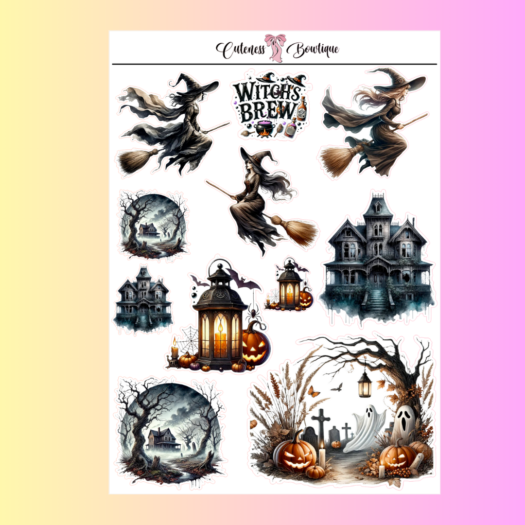 The Cuteness Journaling Sticker Sheet | Cuteness Planner Stickers for Agendas, Planners, Notebooks, Dividers | WITCHES BREW
