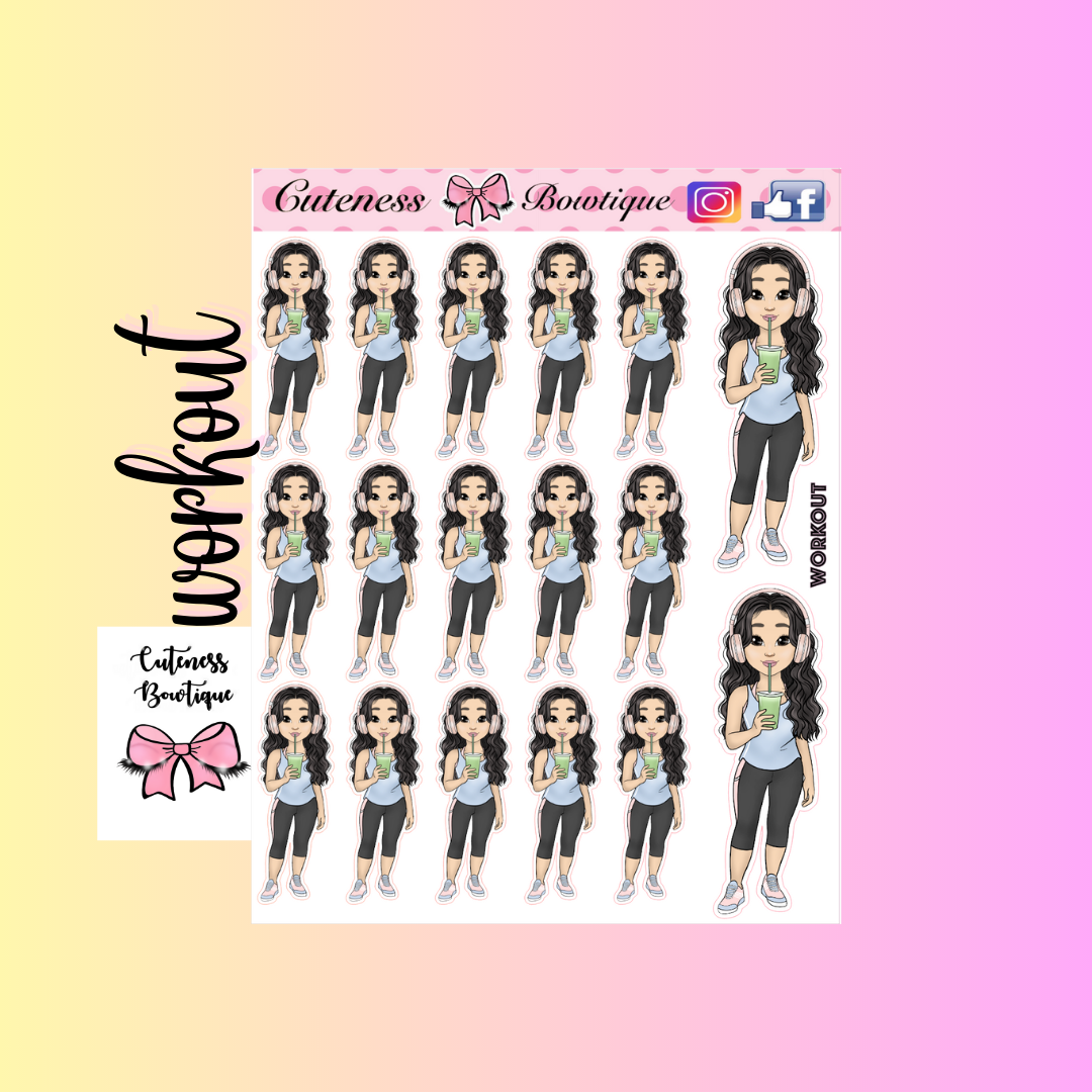 The Cutie Line Icon Sticker Sheet | Cuteness Planner Stickers for Agendas, Planners, Notebooks, Dividers | CUTIE PIE WORKOUT