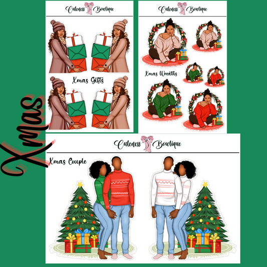 The Cuteness Doll Collection Sticker Sheet | Cuteness Planner Stickers for Agendas, Planners, Notebooks, Dividers | XMAS DOLLS