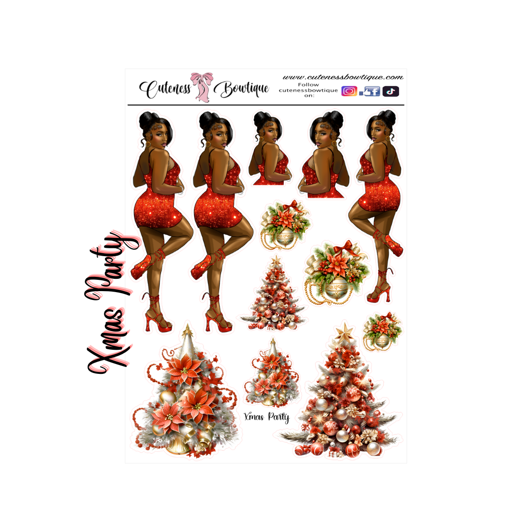 The Cuteness Journaling  Sticker Sheet | Cuteness Planner Stickers for Agendas, Planners, Notebooks, Dividers | XMAS PARTY