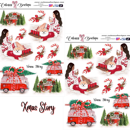 The Cuteness Journaling Sticker Sheet | Cuteness Planner Stickers for Agendas, Planners, Notebooks, Dividers | XMAS STORY