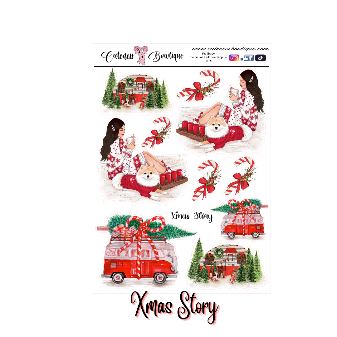 The Cuteness Journaling Sticker Sheet | Cuteness Planner Stickers for Agendas, Planners, Notebooks, Dividers | XMAS STORY