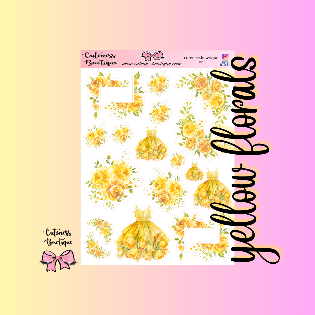 The Cuteness Journaling Sticker Sheet | Cuteness Planner Stickers for Agendas, Planners, Notebooks, Dividers | YELLOW FLORALS