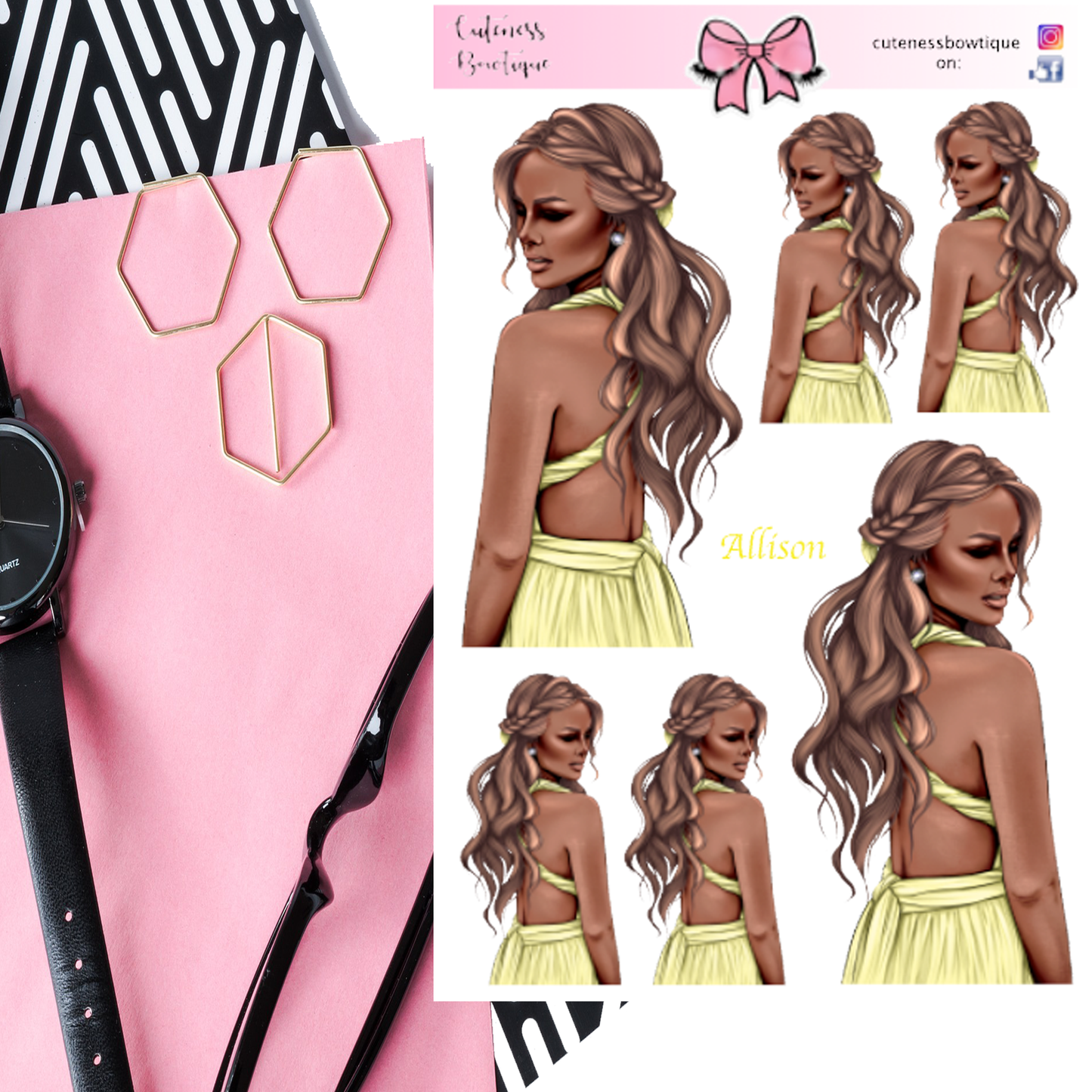 The Cuteness COLOR ME Doll Collection Sticker Sheet | Cuteness Planner Stickers for Agendas, Planners, Notebooks, Dividers | ALLISON