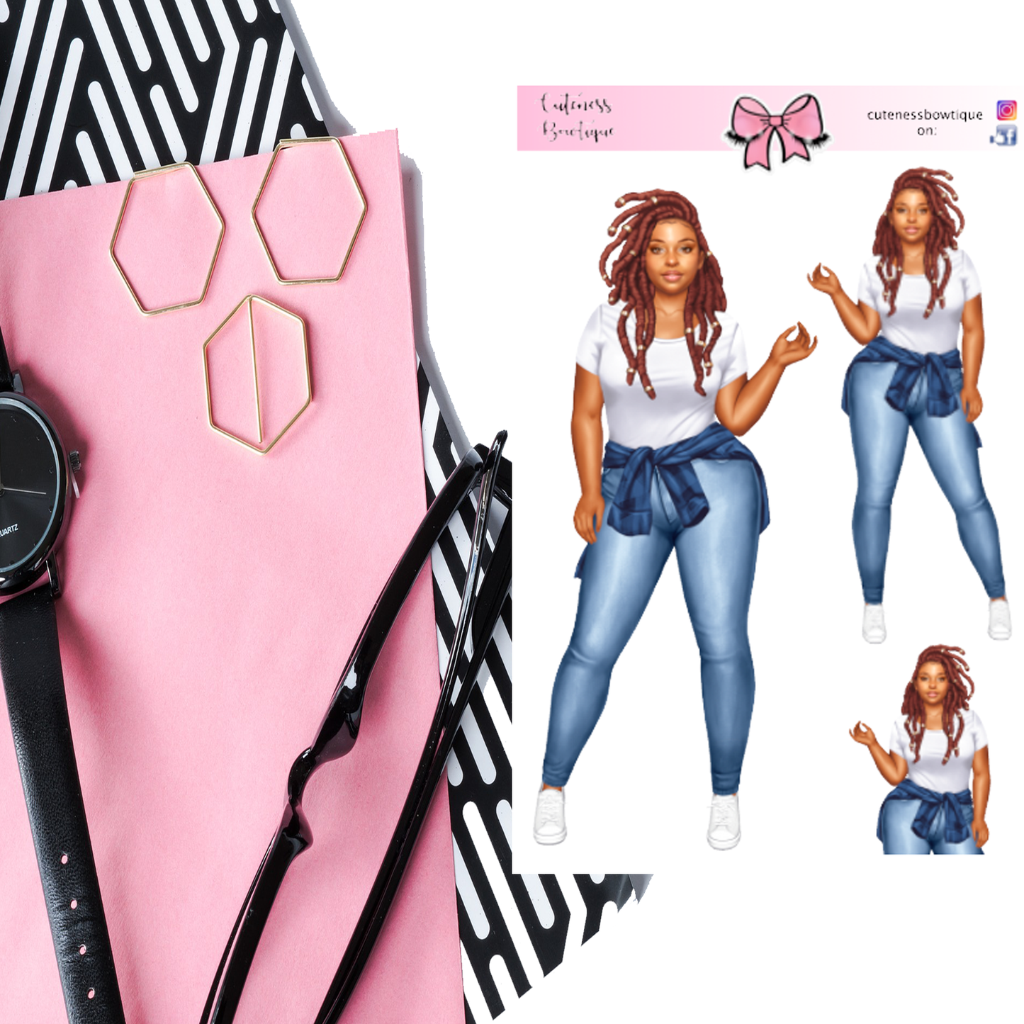 The Cuteness Doll Collection Sticker Sheet | Cuteness Planner Stickers for Agendas, Planners, Notebooks, Dividers | AYESHA