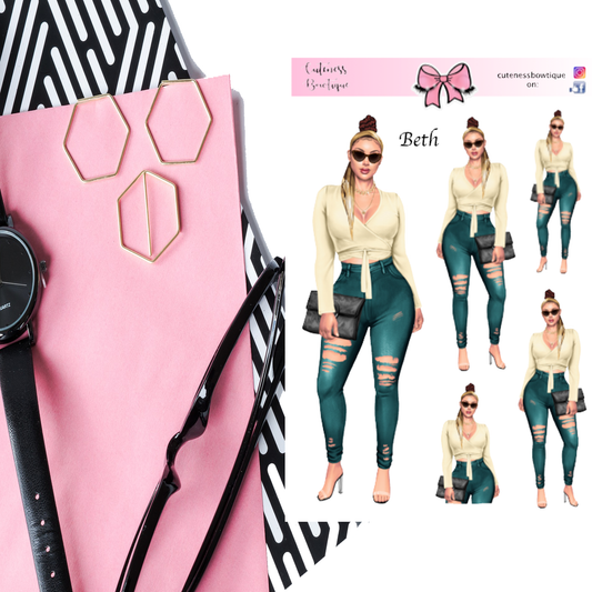 The Cuteness Doll Collection Sticker Sheet | Cuteness Planner Stickers for Agendas, Planners, Notebooks, Dividers | BETH