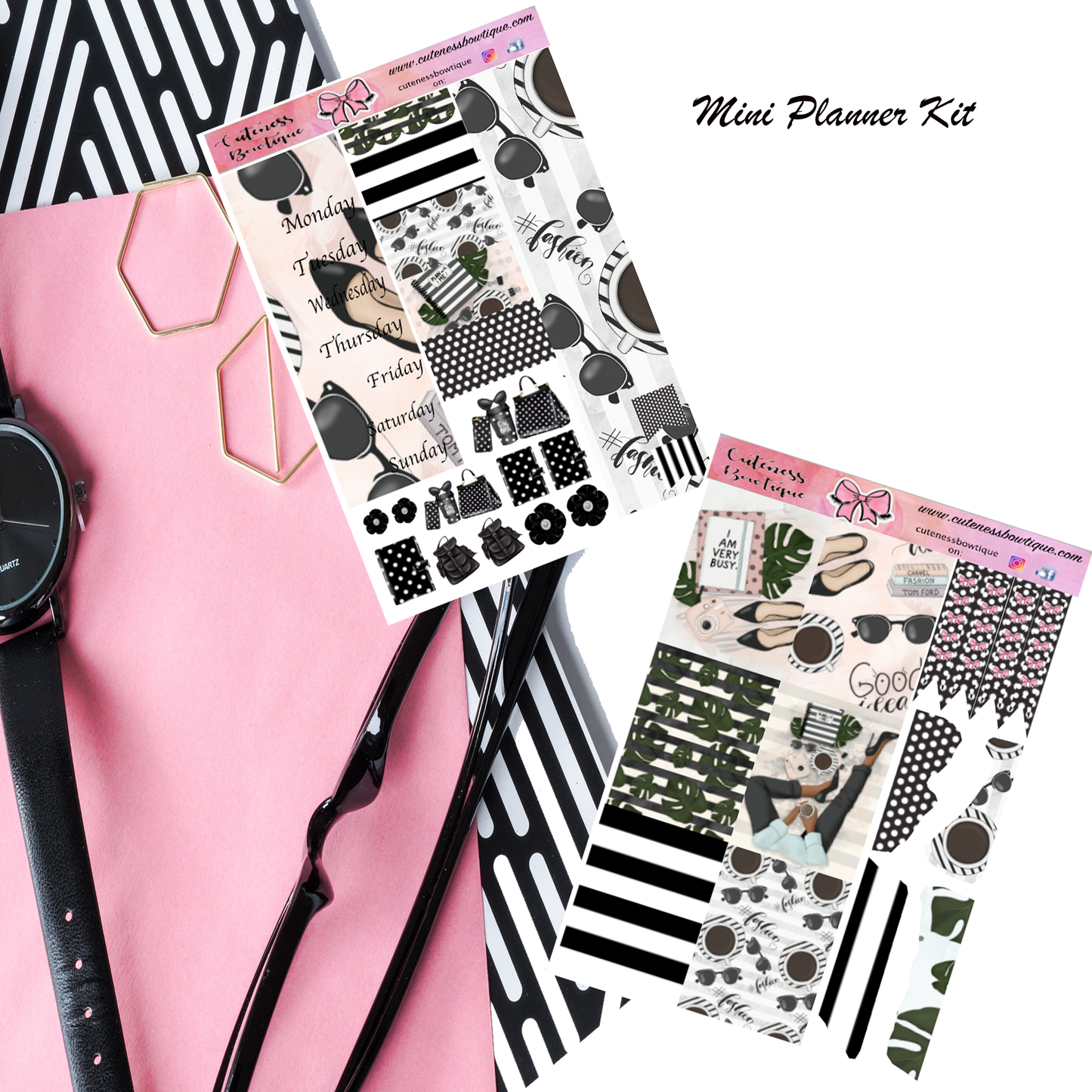 The  Cuteness KITS I Collection Sticker Sheet | Cuteness Planner Stickers for Agendas, Planners, Notebooks, Dividers | BOSS BABE