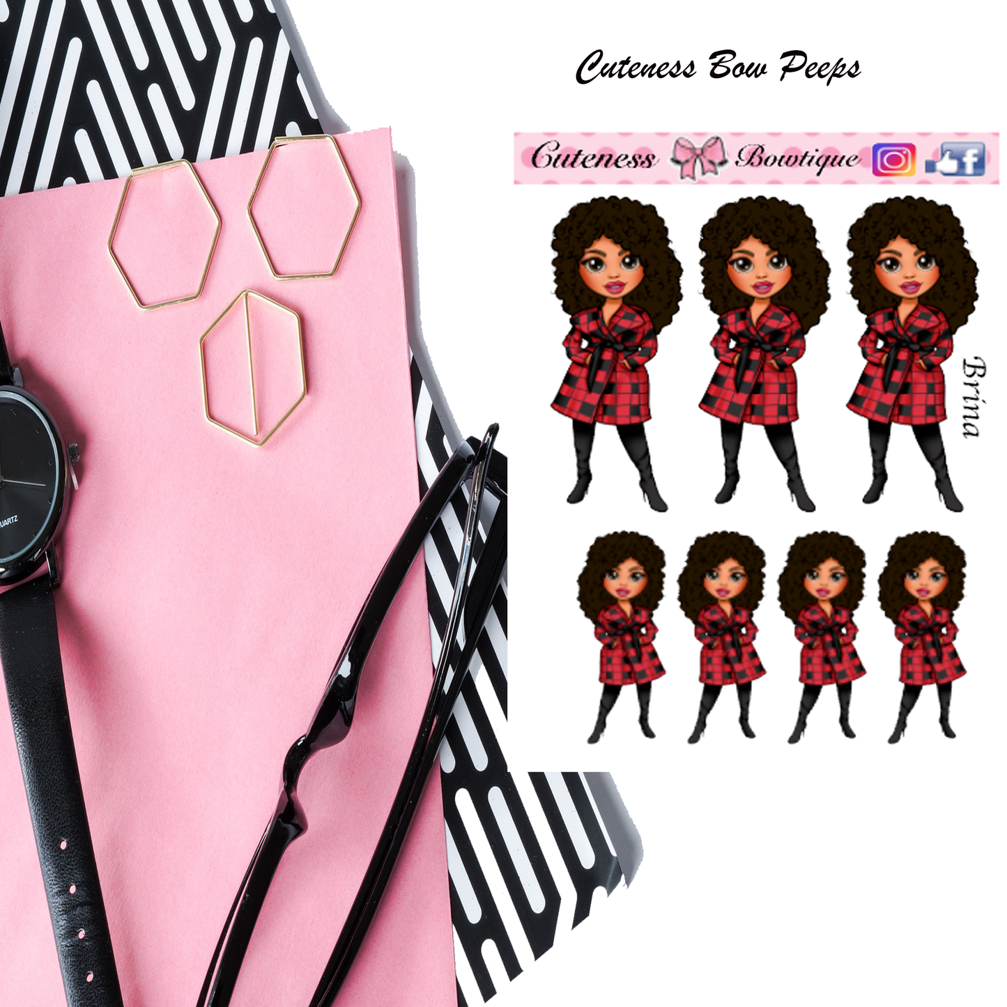 The Cuteness Bow peeps Mini Doll Collection Sticker Sheet | Cuteness Planner Stickers for Agendas, Planners, Notebooks, Dividers | BRINA