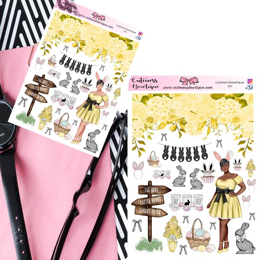The Cuteness Journaling Sticker Sheet | Cuteness Planner Stickers for Agendas, Planners, Notebooks, Dividers | BUNNY BOO YELLOW