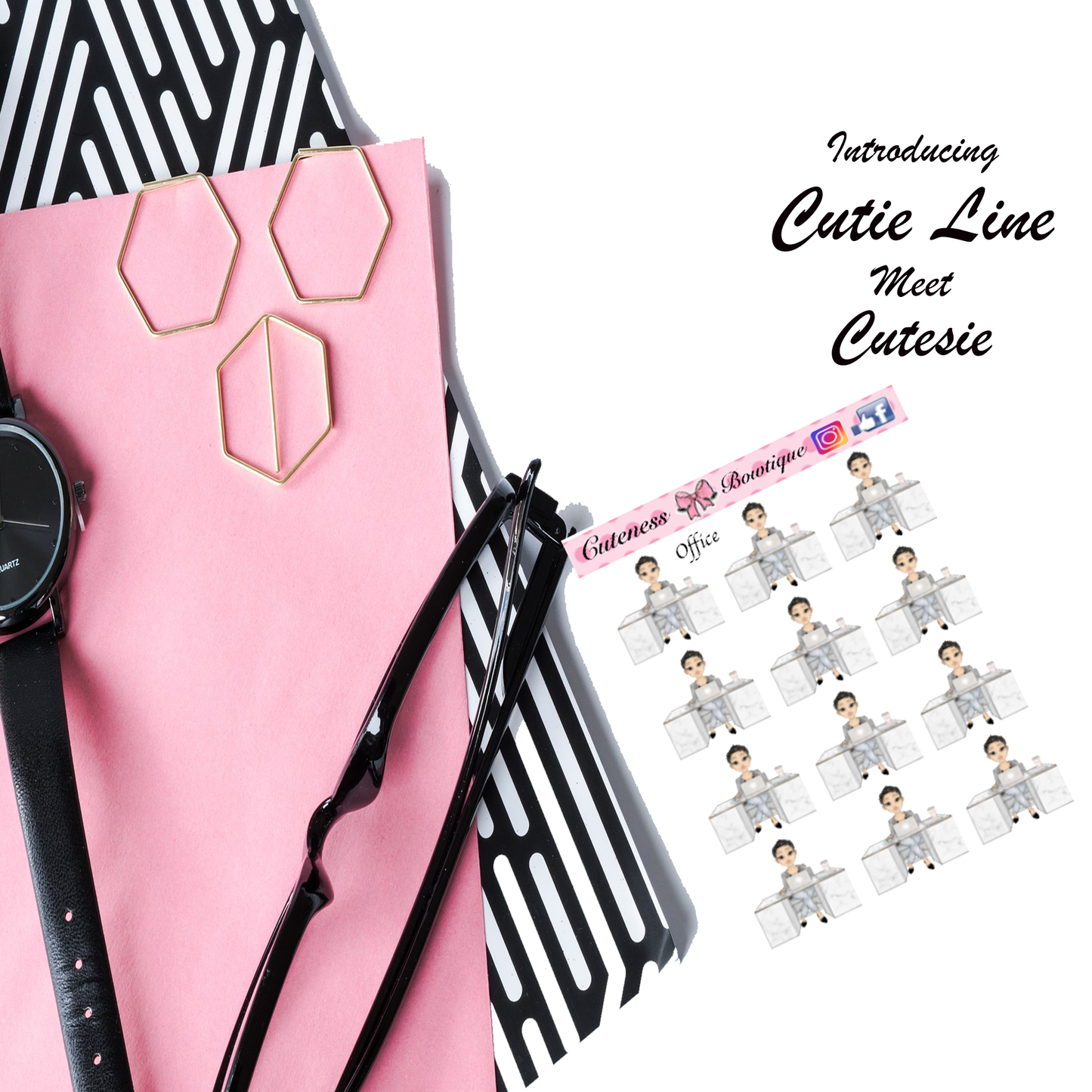 The Cutie Line Icon Sticker Sheet | Cuteness Planner Stickers for Agendas, Planners, Notebooks, Dividers | OFFICE