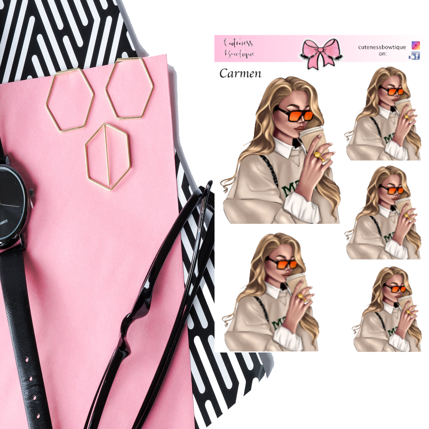 The Cuteness Doll Collection Sticker Sheet | Cuteness Planner Stickers for Agendas, Planners, Notebooks, Dividers | CARMEN