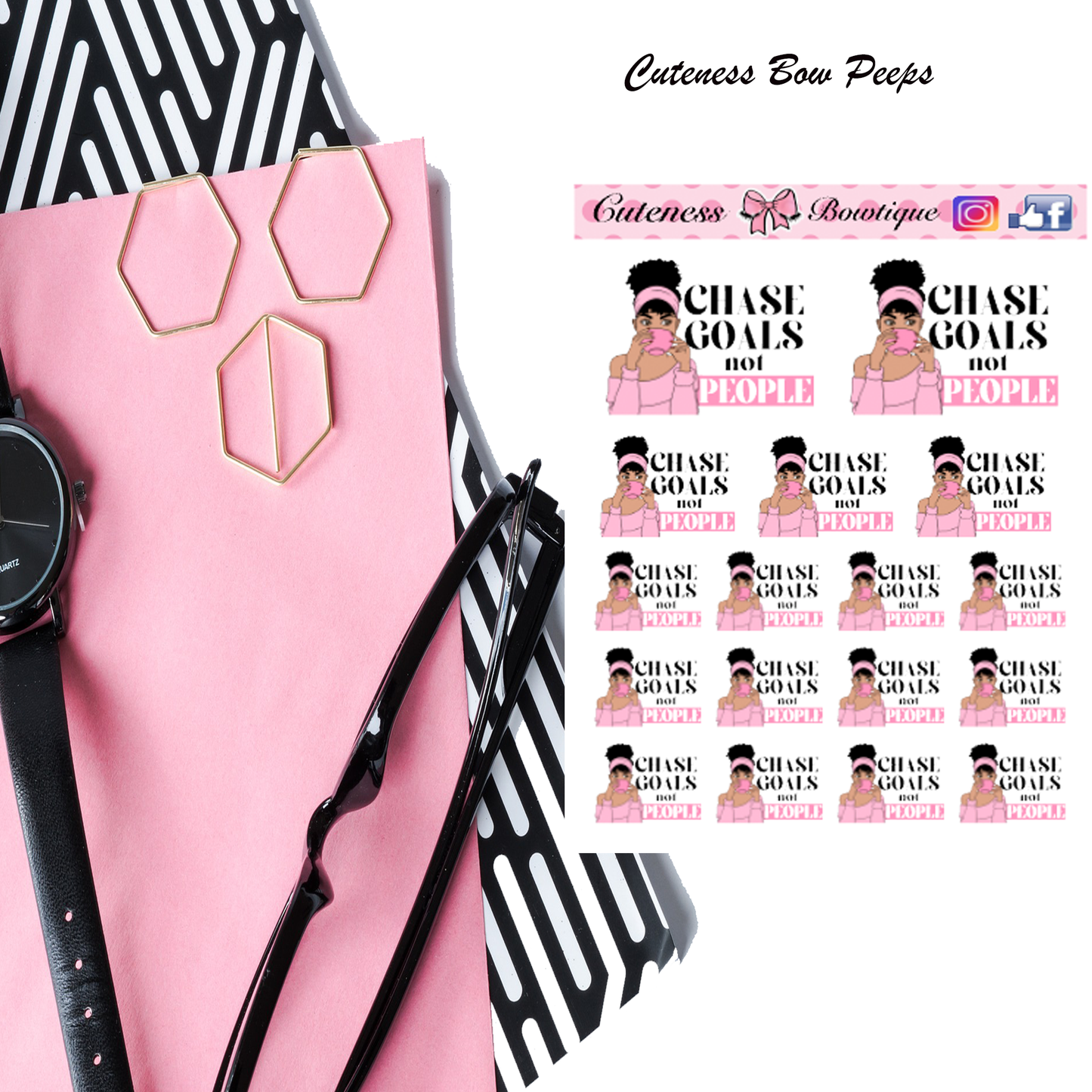 The Cuteness Bow peeps Mini Doll Collection Sticker Sheet | Cuteness Planner Stickers for Agendas, Planners, Notebooks, Dividers | CHASE GOALS