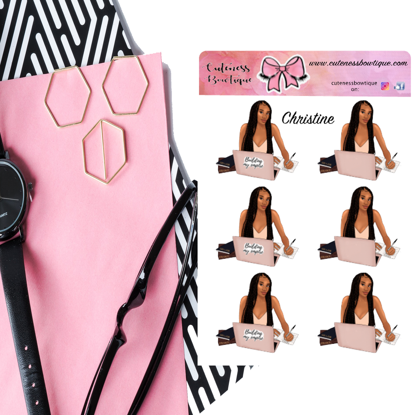 The Cuteness Doll Collection Sticker Sheet | Cuteness Planner Stickers for Agendas, Planners, Notebooks, Dividers | CHRISTINE