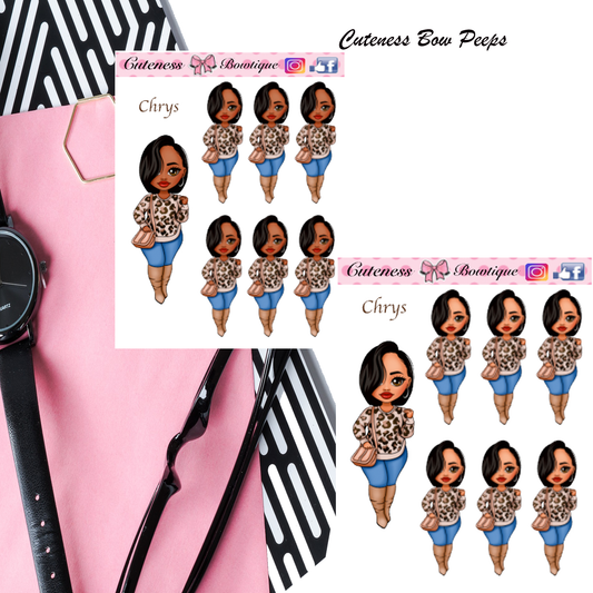 The Cuteness Bow peeps Mini Doll Collection Sticker Sheet | Cuteness Planner Stickers for Agendas, Planners, Notebooks, Dividers | Chrys Animal Print