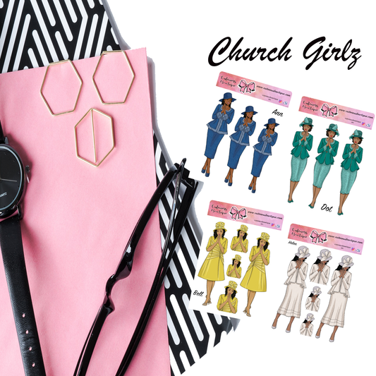 The CHURCH GIRLZ Collection Sticker Sheet | Cuteness Planner Stickers for Agendas, Planners, Notebooks, Dividers | ANN BELL DOT HELEN