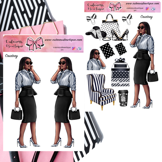 The Cuteness Doll Collection Sticker Sheet | Cuteness Planner Stickers for Agendas, Planners, Notebooks, Dividers | COURTNEY