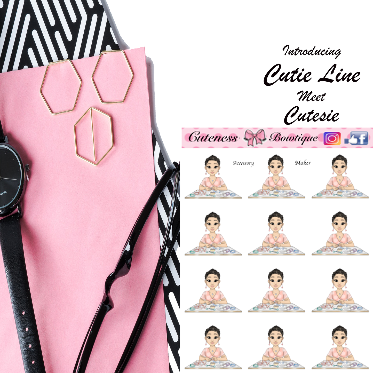 The Cutie Line Icon Sticker Sheet | Cuteness Planner Stickers for Agendas, Planners, Notebooks, Dividers | CUTESIE ACCESSORY MAKER