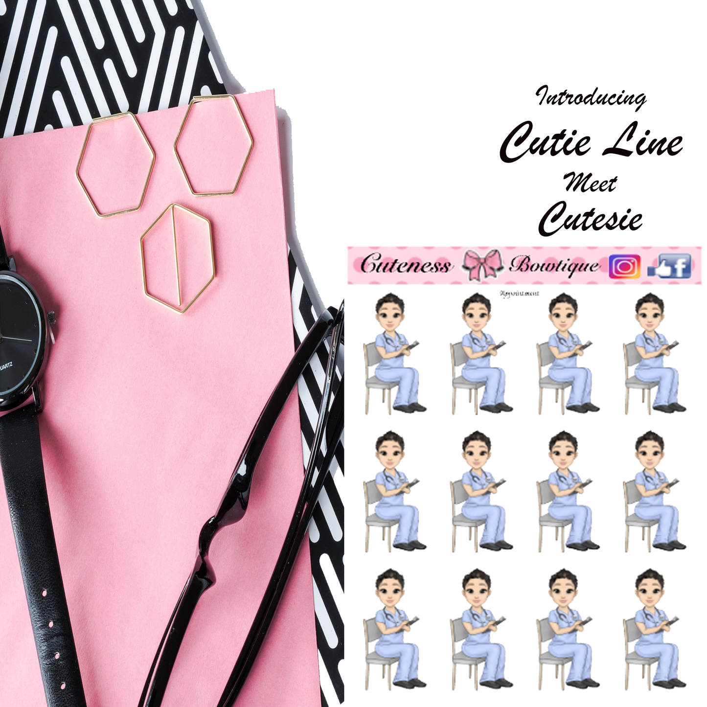 The Cutie Line Icon Sticker Sheet | Cuteness Planner Stickers for Agendas, Planners, Notebooks, Dividers | CUTESIE APPOINTMENT