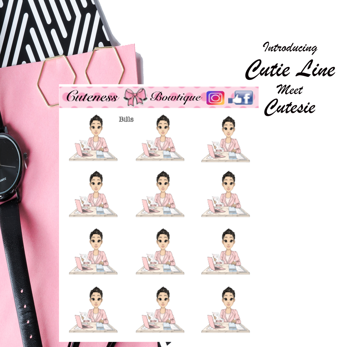 The Cutie Line Icons Sticker Sheet | Cuteness Planner Stickers for Agendas, Planners, Notebooks, Dividers | CUTESIE BILLS