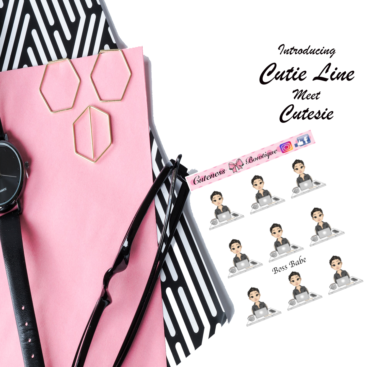 The Cutie Line Icon Sticker Sheet | Cuteness Planner Stickers for Agendas, Planners, Notebooks, Dividers | BOSS BABE