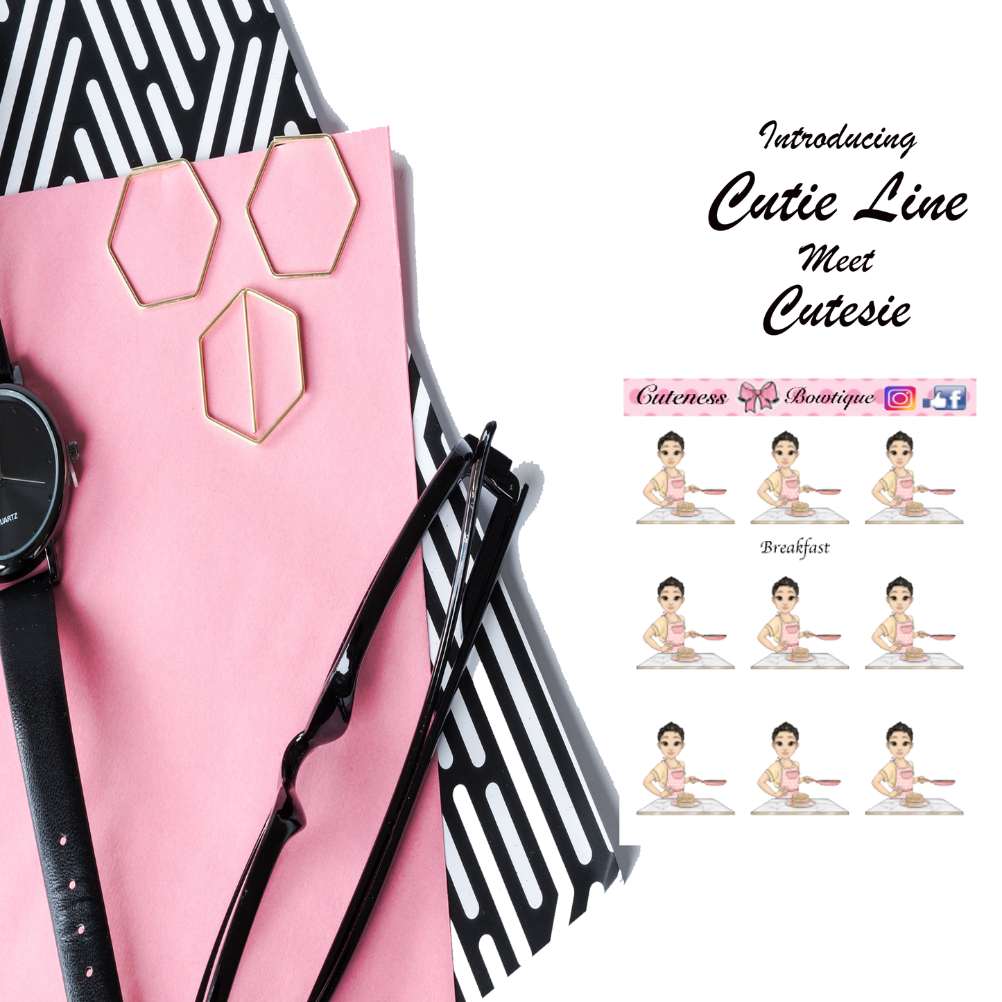 The Cutie Line Icon Sticker Sheet | Cuteness Planner Stickers for Agendas, Planners, Notebooks, Dividers | BREAKFAST