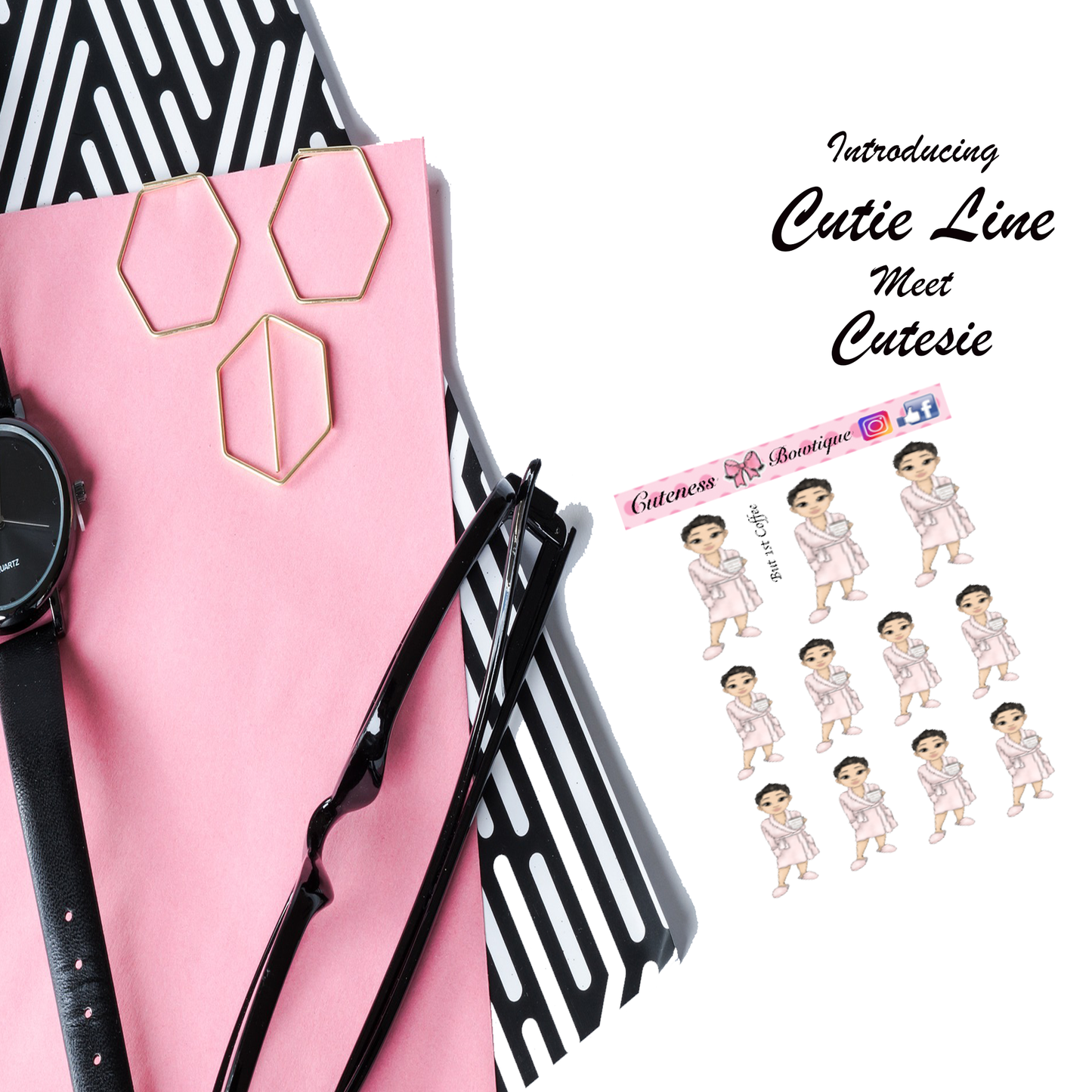 The Cutie Line Icon Sticker Sheet | Cuteness Planner Stickers for Agendas, Planners, Notebooks, Dividers | BUT 1ST COFFEE