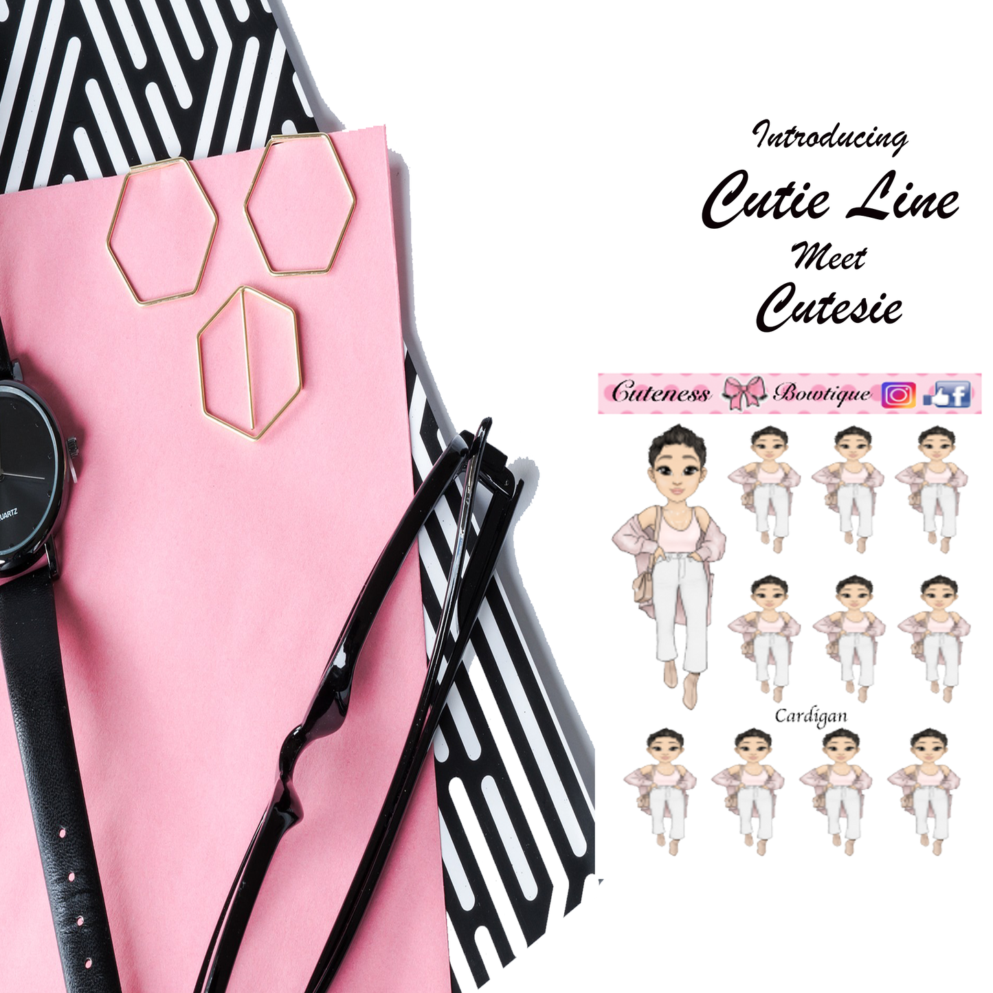 The Cutie Line Icon Sticker Sheet | Cuteness Planner Stickers for Agendas, Planners, Notebooks, Dividers | CARDIGAN