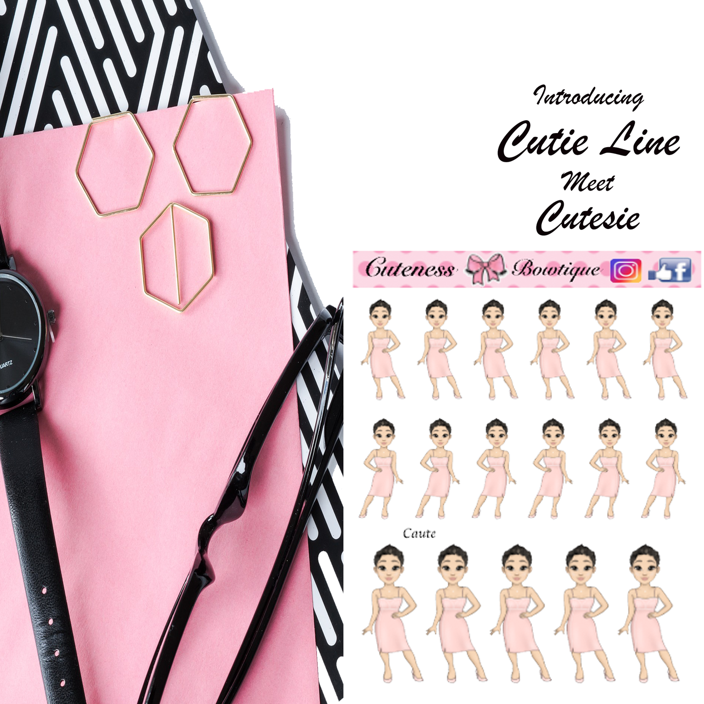 The Cutie Line Icon Sticker Sheet | Cuteness Planner Stickers for Agendas, Planners, Notebooks, Dividers | CUTESIE CAUTE